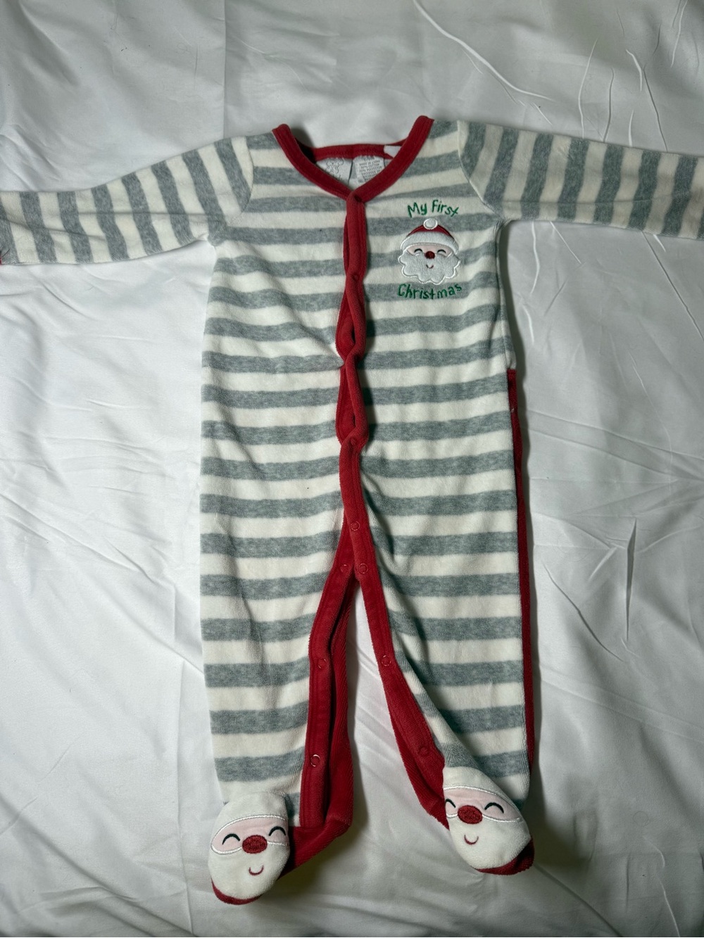 Koala Kids Red-Trim Striped Baby Footed Sleeper